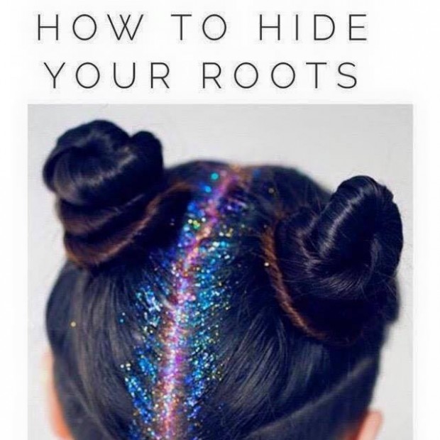 hide hair roots with glitter