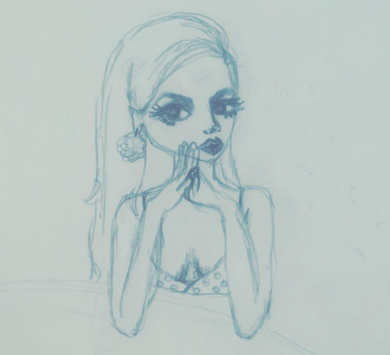 thinking girl sketch